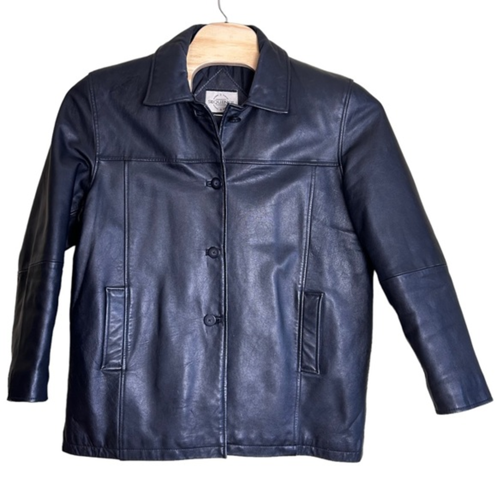 Sequence black leather jacket quilted‎ XL